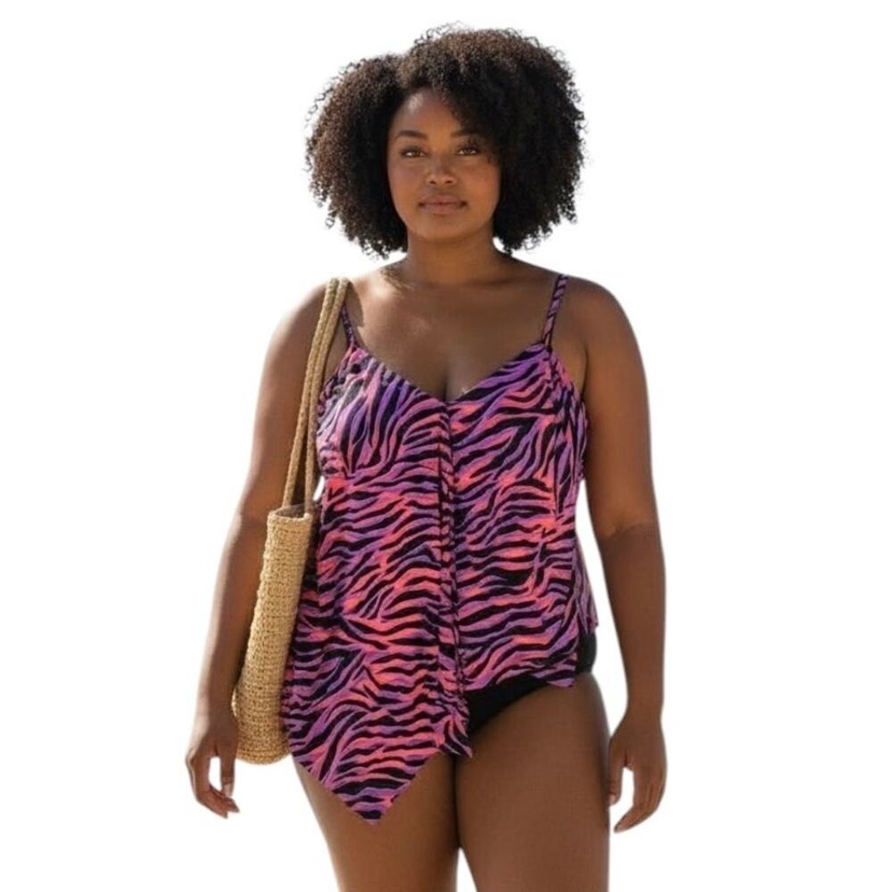 MagicSuit by Miraclesuit Swim Tankini Top Size 12 Zebra Animal Print Multicolor